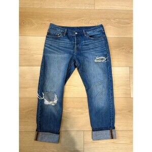 Levi’s 501 CT Custom Tapered Distressed Jeans Women’s Blue Denim Selvedge Sz 31